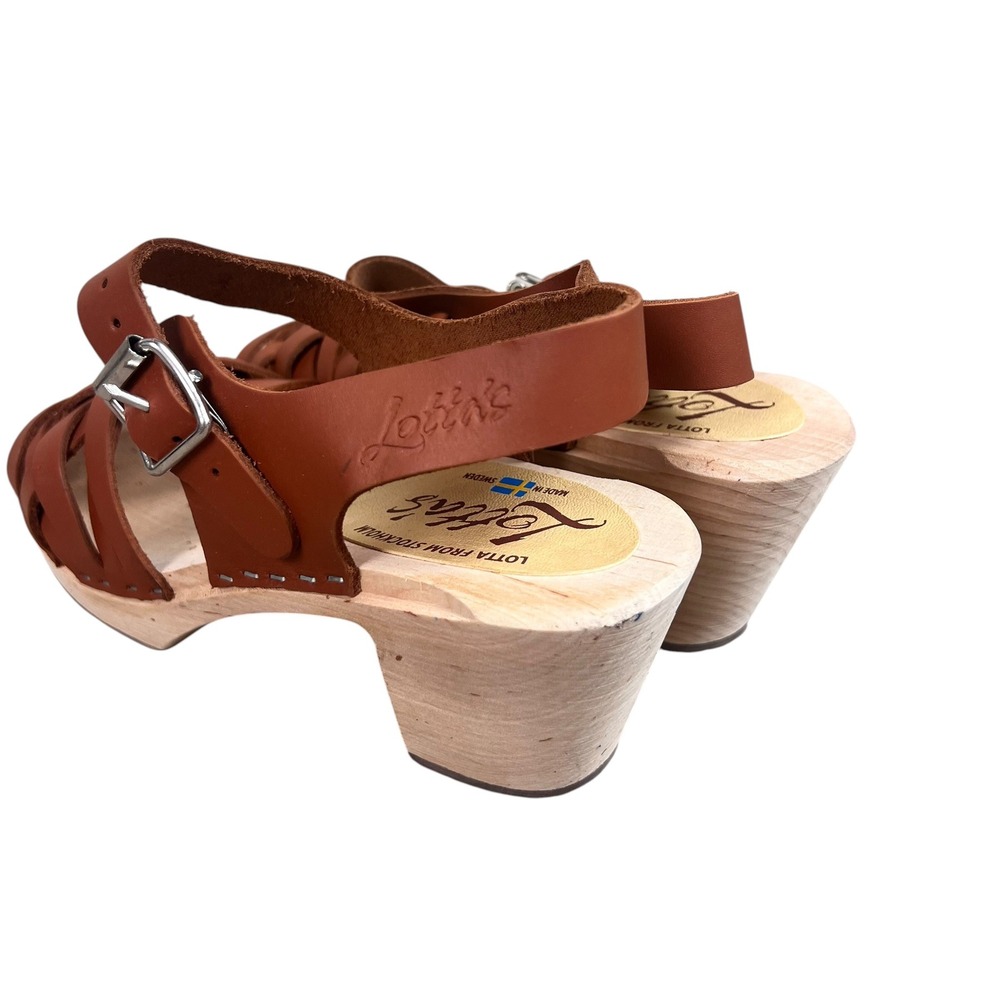 Lotta from Stockholm Tan Leather Braided Swedish Clogs Wooden Sandals Size 39 - Picture 3 of 8